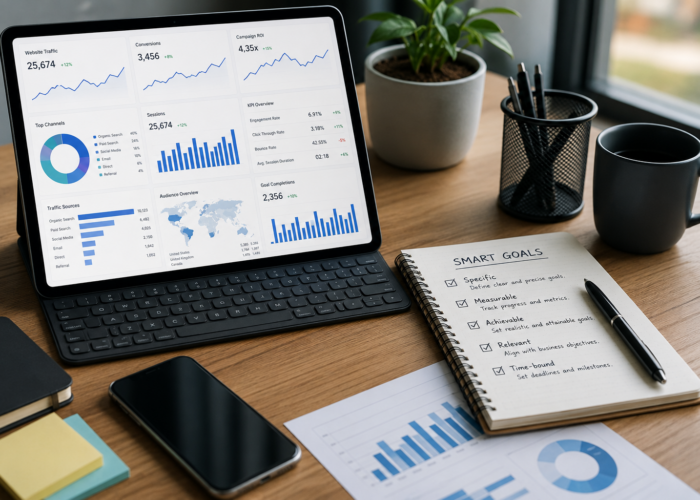 Obiective smart pentru afaceri, strategie de marketing digital, SEO, campanii online și rezultate măsurabile.